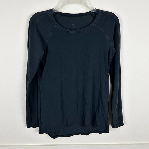lululemon athletica Tops - Lululemon Black Jersey Crew Neck Long Sleeve Lightweight T Shirt 4 S